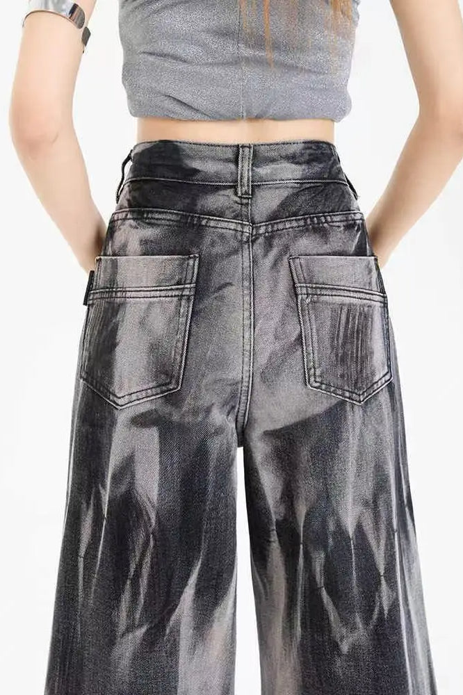 Black Tie-dye Wide-leg Jeans