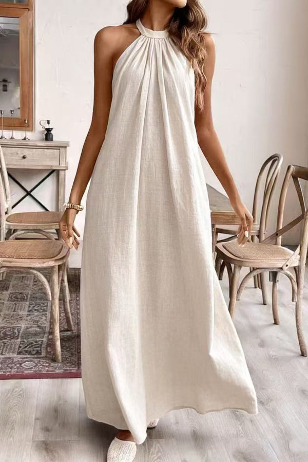 Solid Color Loose Halter Neck Backless Casual Maxi Dress