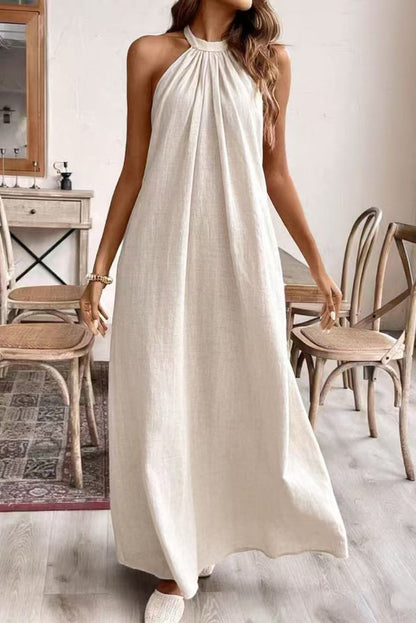 Solid Color Loose Halter Neck Backless Casual Maxi Dress