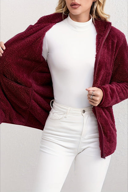 Chaqueta Casual Afelpada con Cremallera