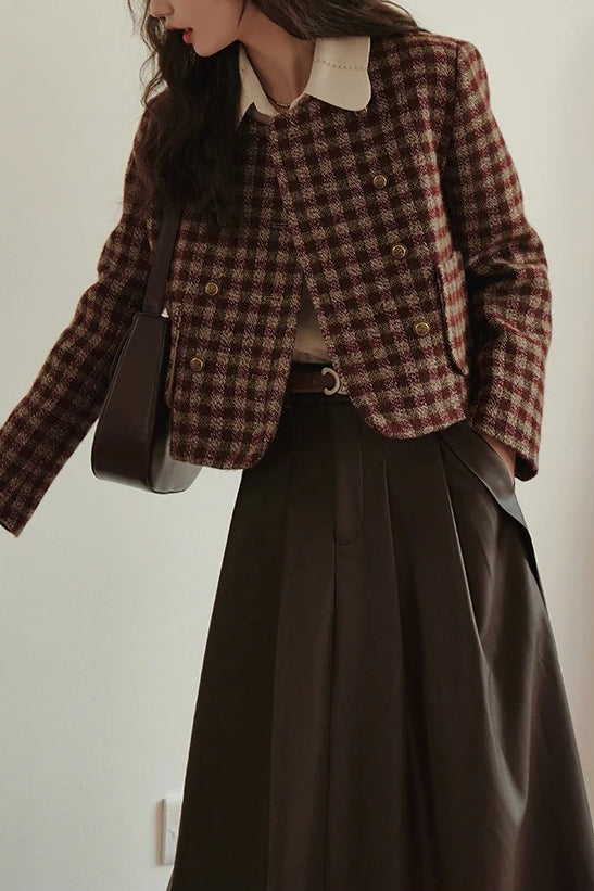 Chaqueta vintage de tartán con botonadura sencilla
