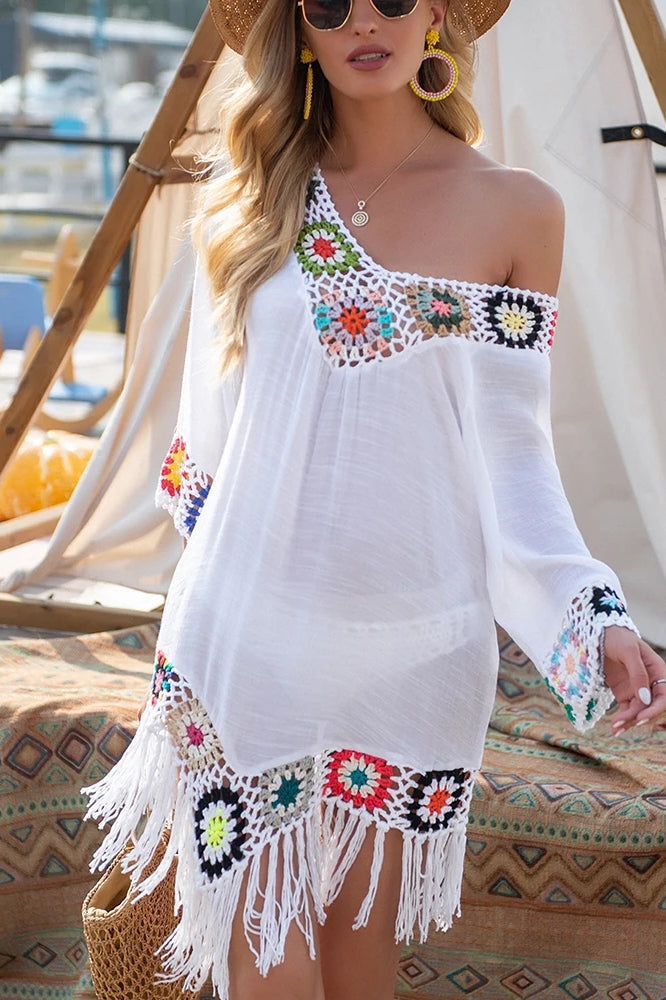 Vestido boho blanco con flecos