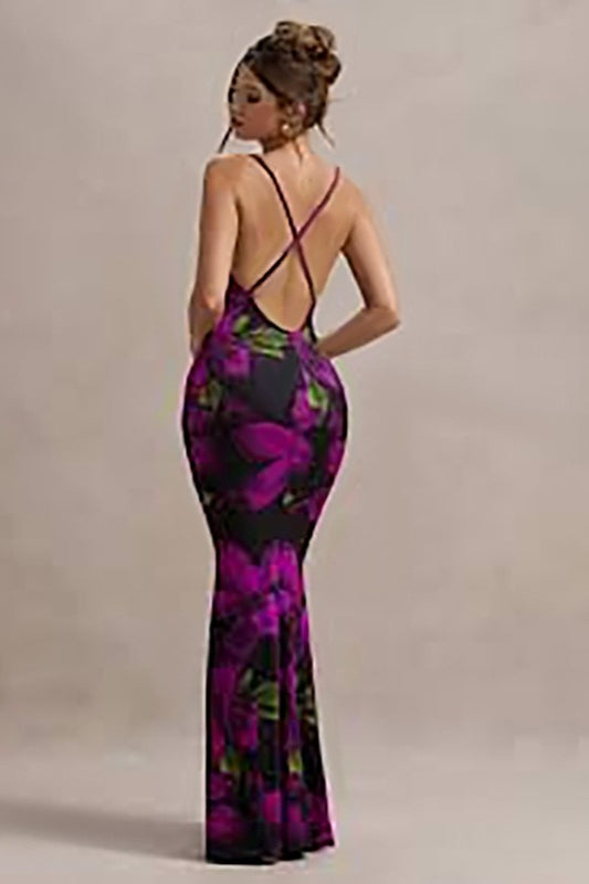Floral Cross-Strap Maxi Party Dress