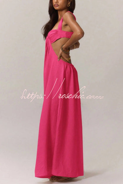Solid Color Casual Camisole Loose Stretch Wide-leg Jumpsuit