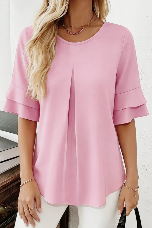 Solid Color Round Neck Short-sleeved Loose Casual Top