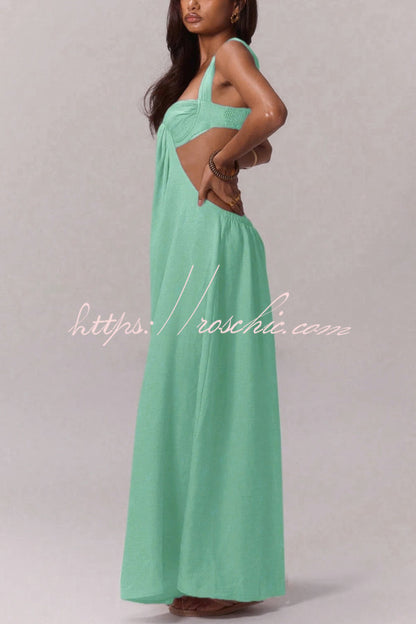 Solid Color Casual Camisole Loose Stretch Wide-leg Jumpsuit