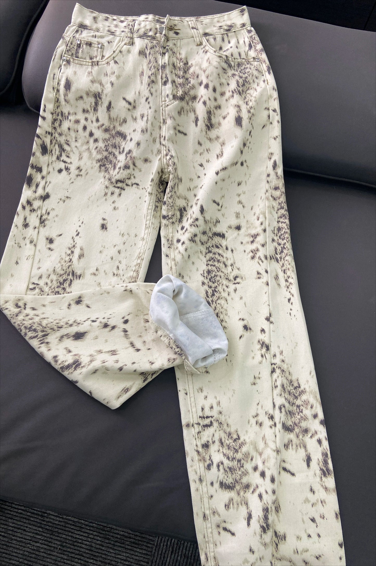 Retro Leopard Straight Baggy Jeans