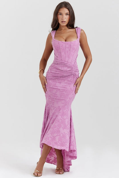 Vestido de gala de sirena de jacquard de malla elástica
