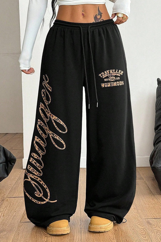 Pantalones Anchos Casuales con Estampado Gráfico de Hip Hop