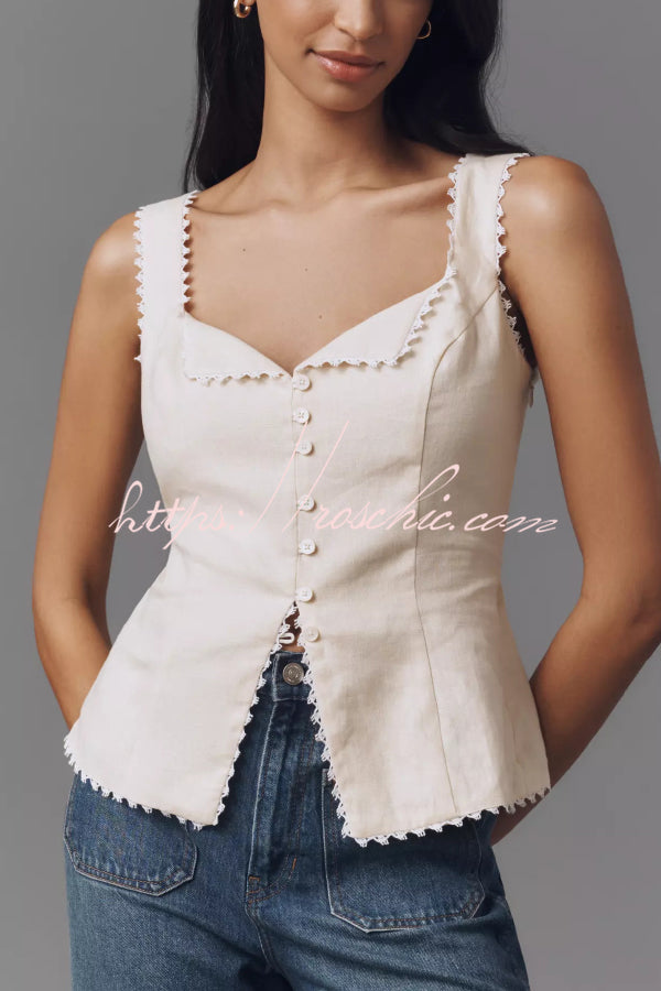 Fashionable Lace-trimmed V-neck Sleeveless Slim-fit Vest