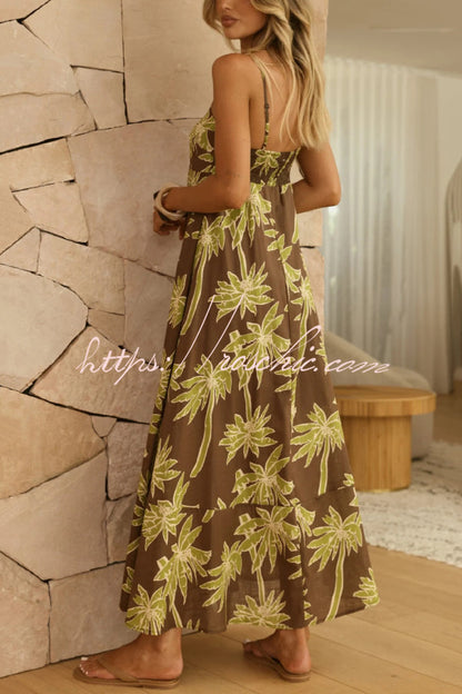 Coconut Tree Print Sleeveless Camisole Casual Vacation Maxi Dress