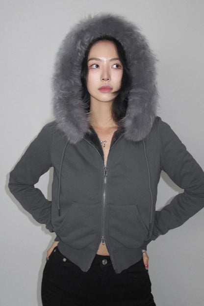 Plush Lined Cropped Zip Jacket