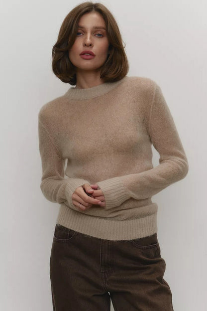 Top de punto de mohair con cuello redondo