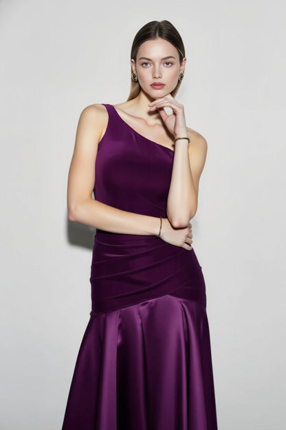 Velvet Panel Off Shoulder A Line Formal Dress
