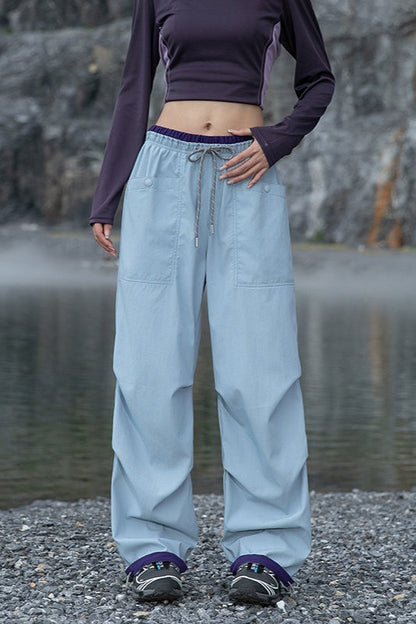 Pantalones anchos cargo de secado rápido, con puños y de colores