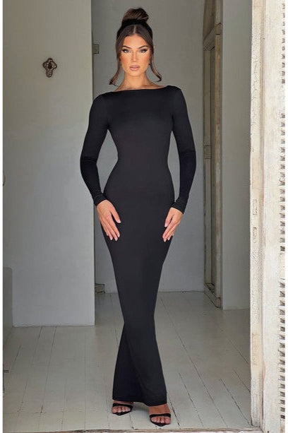 Vestido Formal Ajustado sin Espalda de Manga Larga