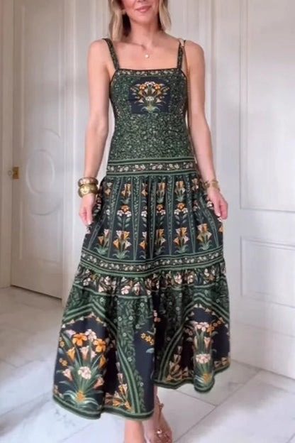 Vestido boho de corte A con estampado étnico vintage