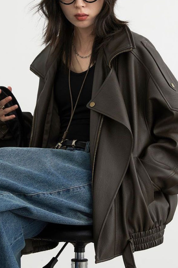 Chaqueta de cuero moto oversize