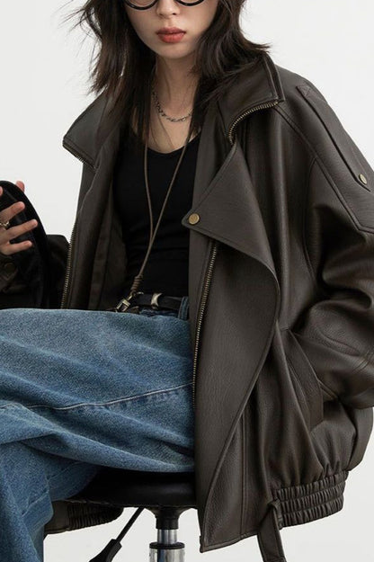 Chaqueta de cuero moto oversize