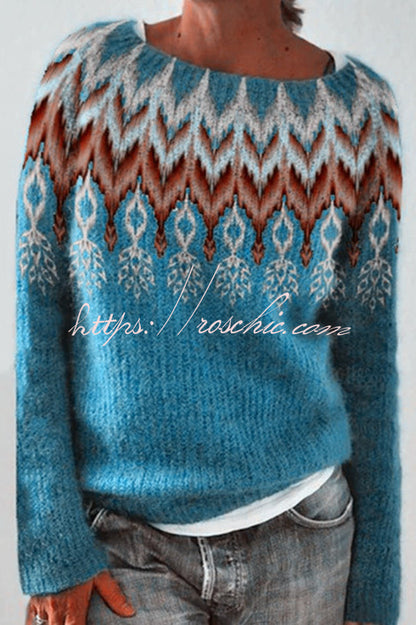 Crew Neck Color Block Long Sleeve Pullover Sweater