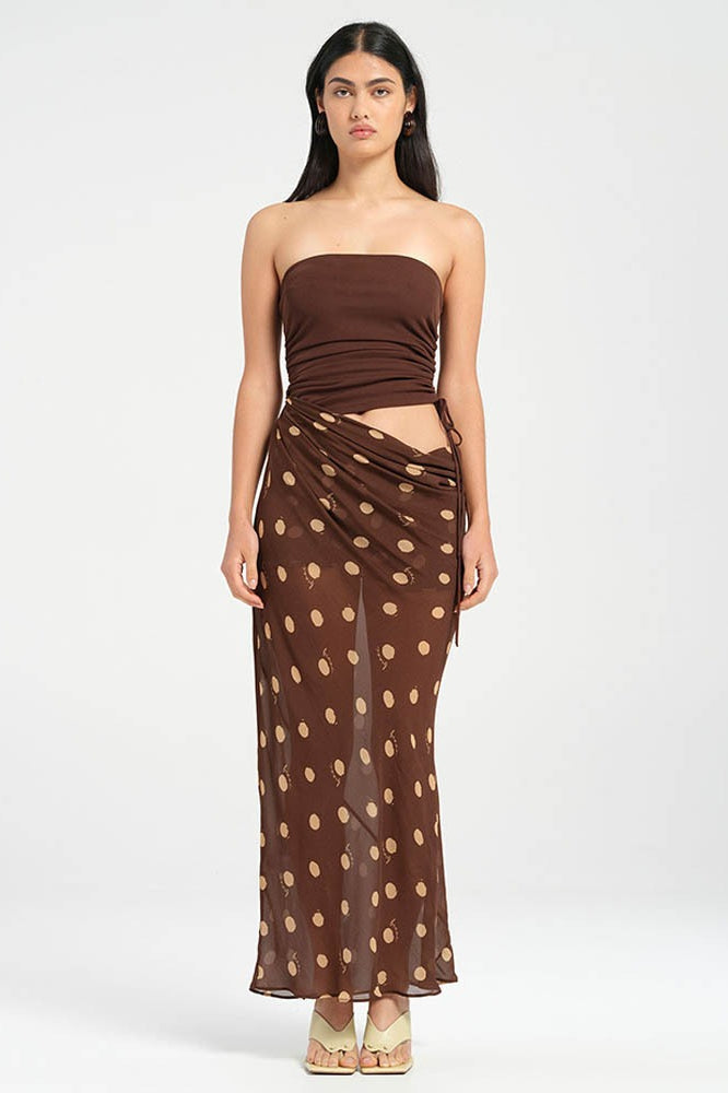 Sexy vestido maxi ajustado con retazos de lunares sin tirantes