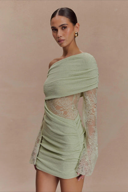 Lace Patchwork Off Shoulder Mini Dress