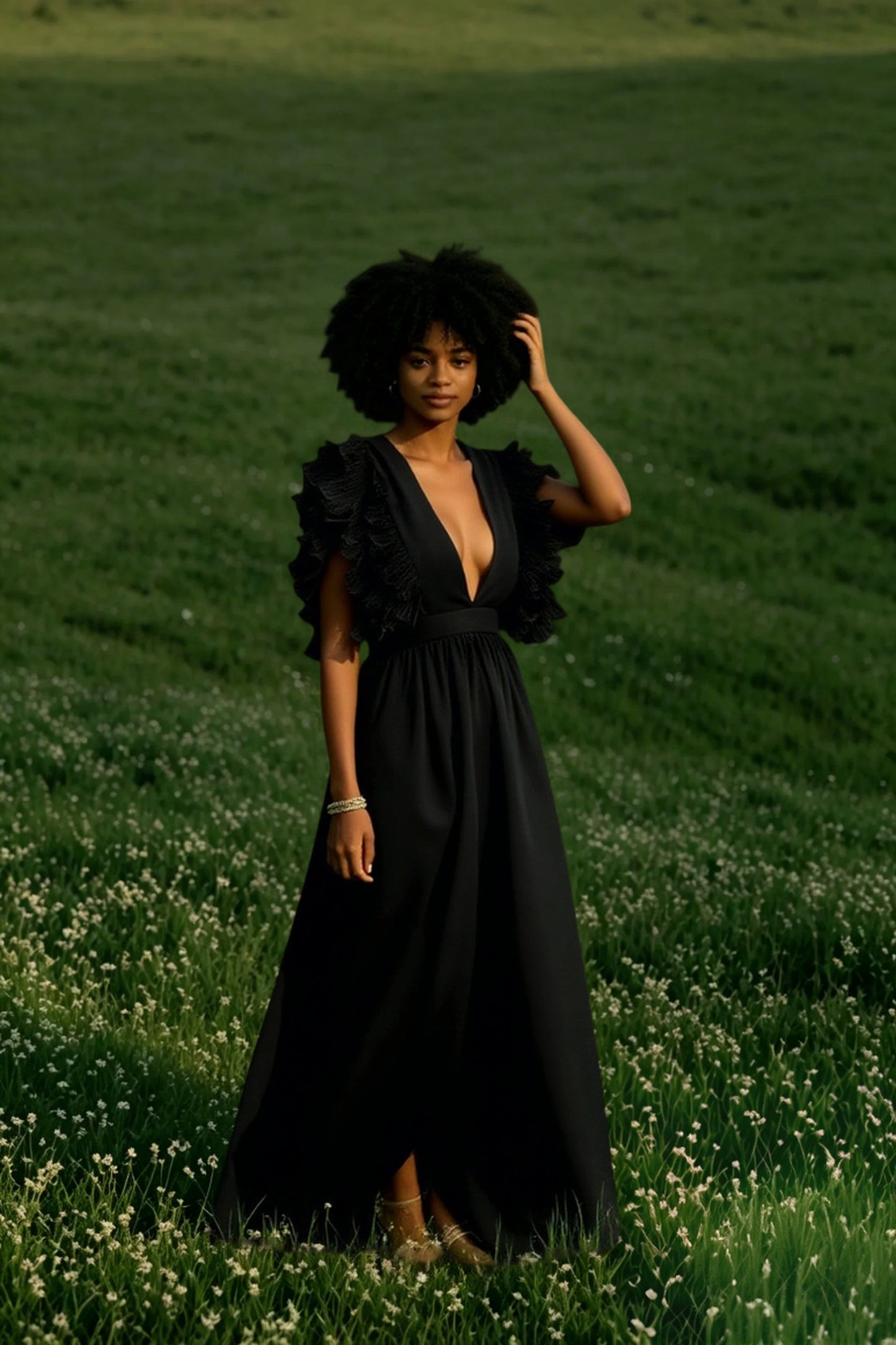 V Neck Ruffled High Waist Dress