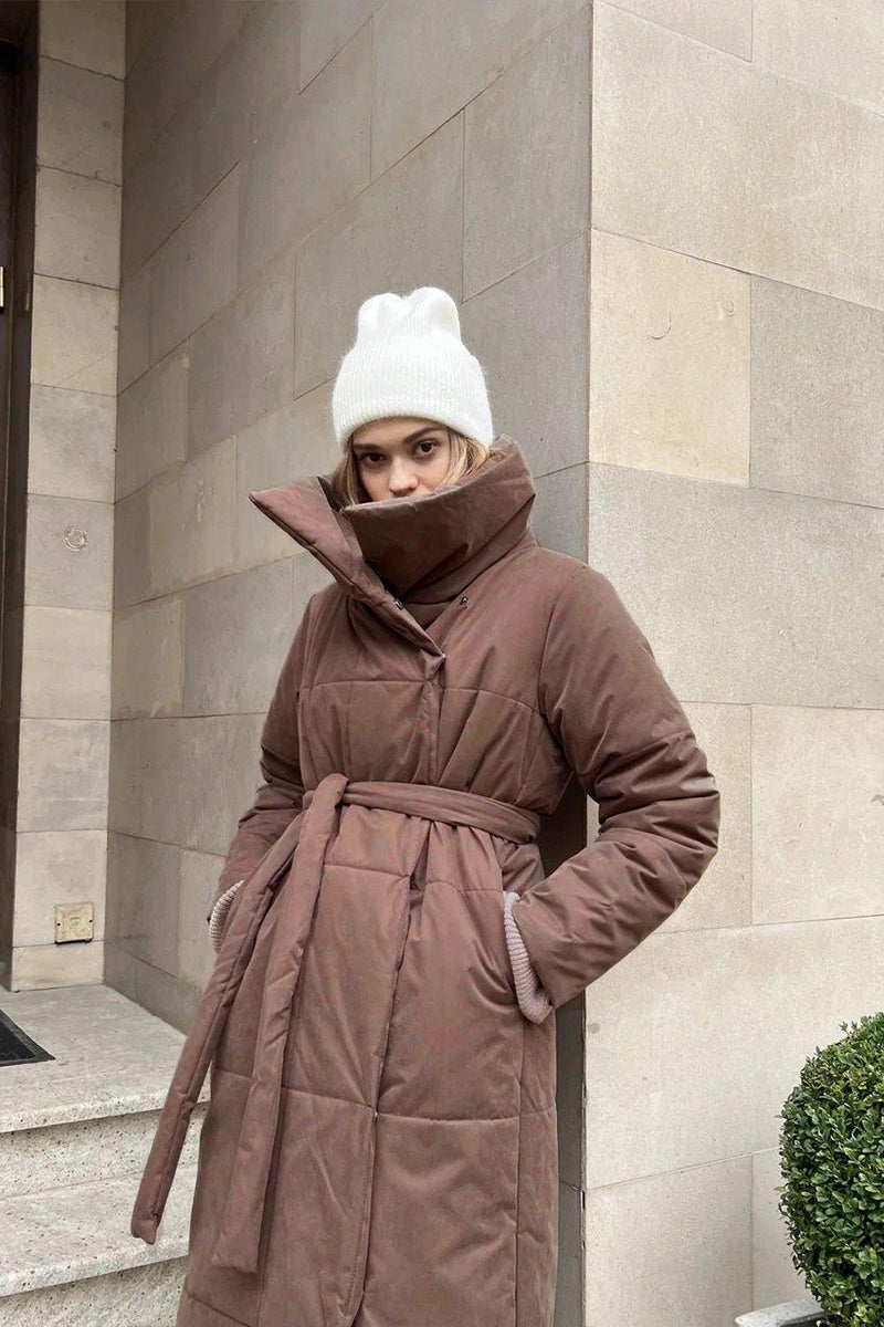 Chaqueta Puffer Larga con Cuello Alto