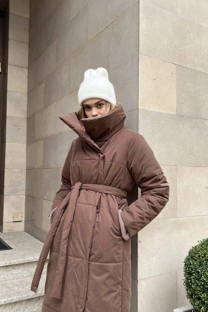 Chaqueta Puffer Larga con Cuello Alto