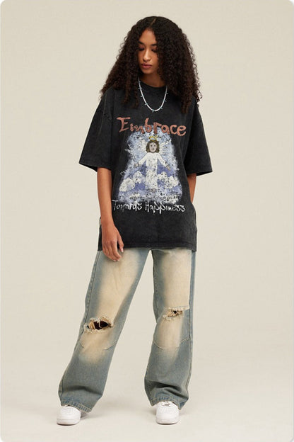 Vintage Washed Angel Print T-Shirt