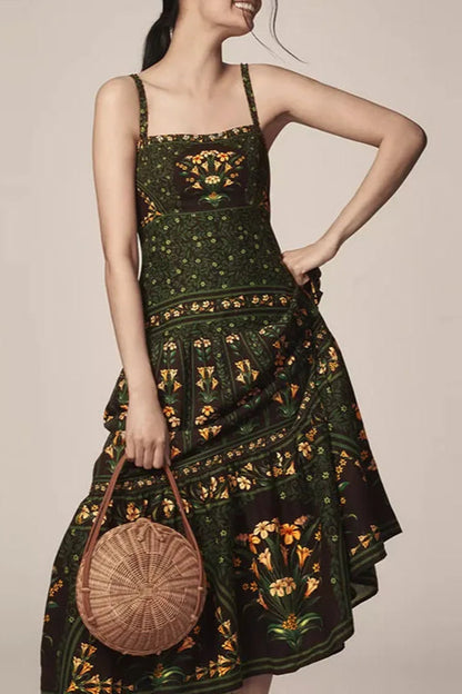 Vestido boho de corte A con estampado étnico vintage