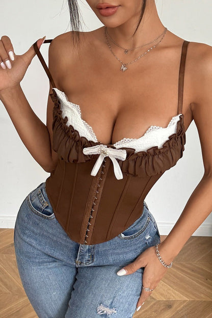 Lace Trim Halter Underwire Boned Cami Top