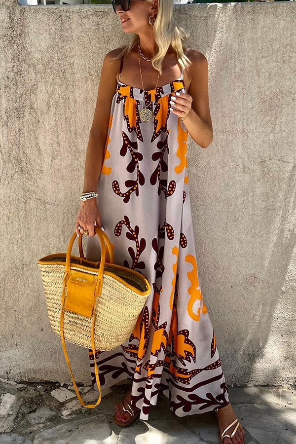 Sunday??s Color Palette Ethnic Printed Loose Cami Maxi Dress