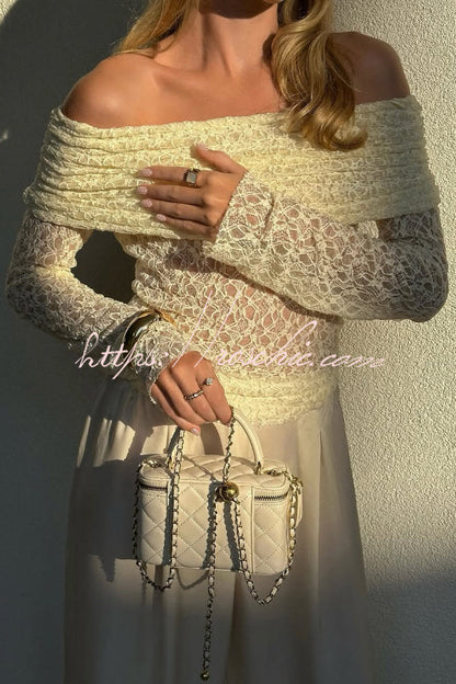 Solid Color Off-shoulder Long-sleeved Elegant Slim-fit Lace Top