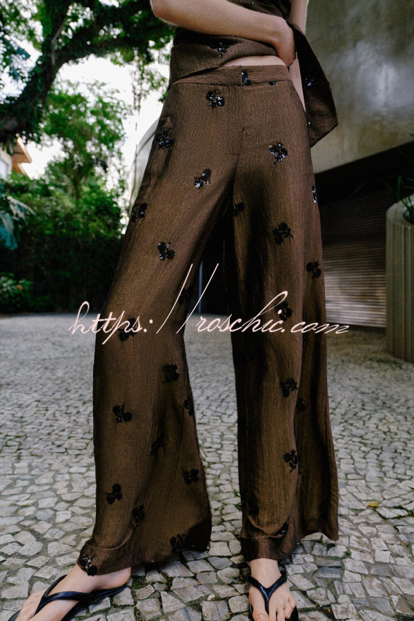 Stylish Sequined Pocket Casual Loose Wide-leg Pants