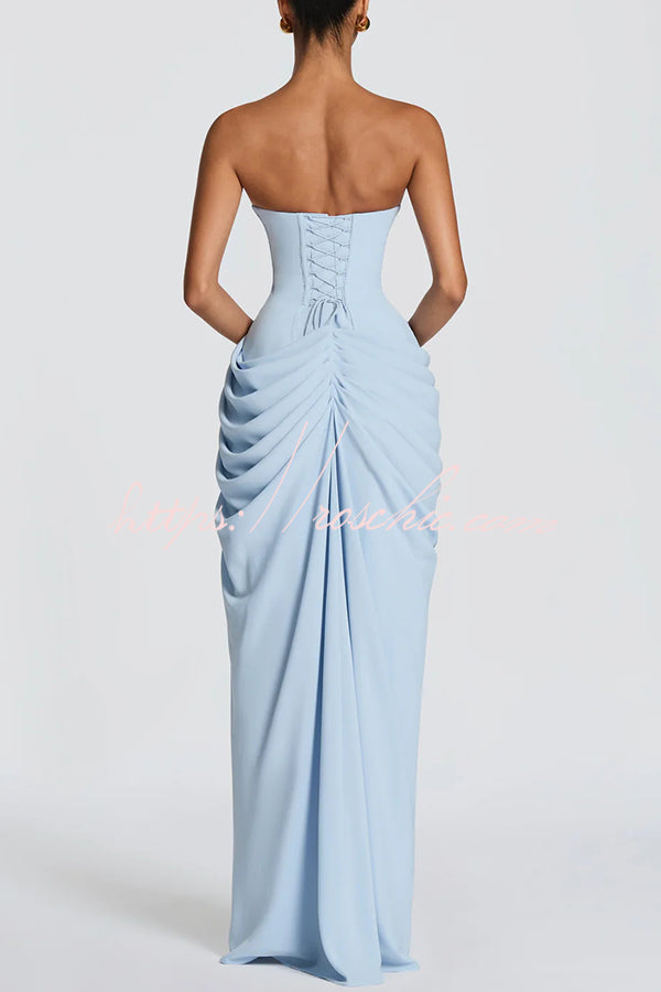 Cyra Back Lace-up Asymmetrical Pleats Strapless Slit Maxi Dress（Buy 2 Get Free Shipping）
