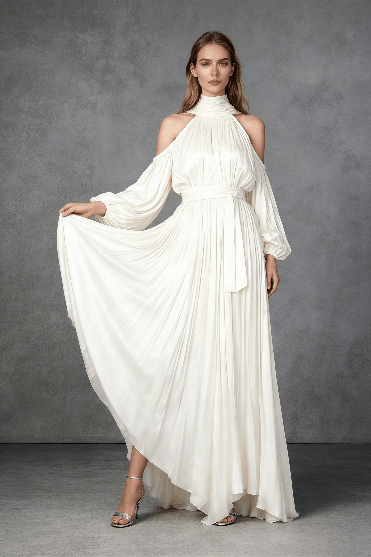 Off Shoulder Long Sleeve Reception Dress