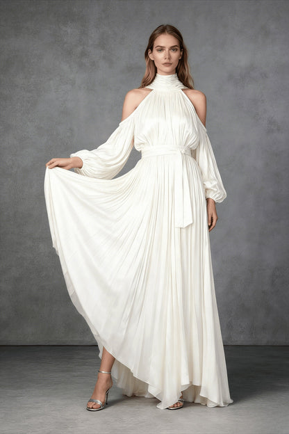 Off Shoulder Long Sleeve Reception Dress