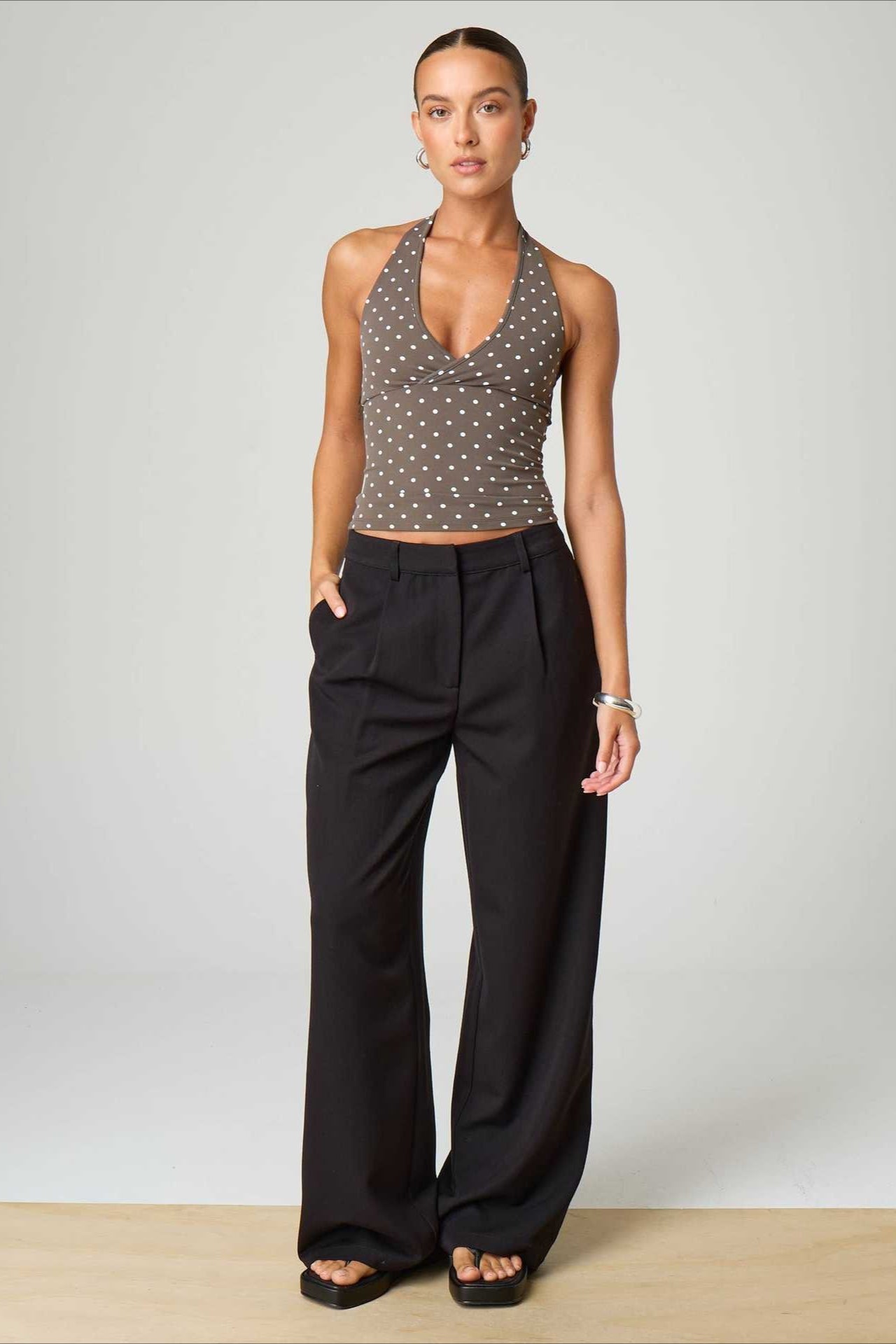Top halter ajustado de cuadros y lunares sexi