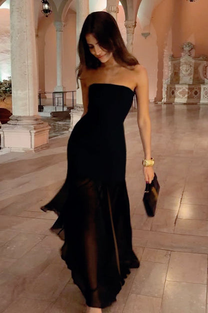 Strapless Sheer Slit Maxi Birthday Dress