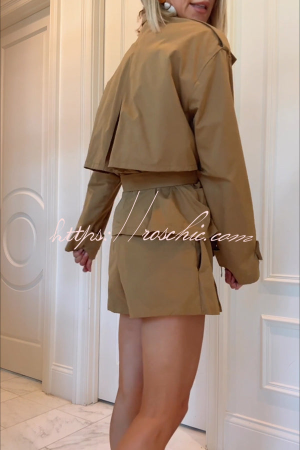 Chic Comfort Mid Rise Elastic Waist Contrast Buttons Pocket Mini Skort