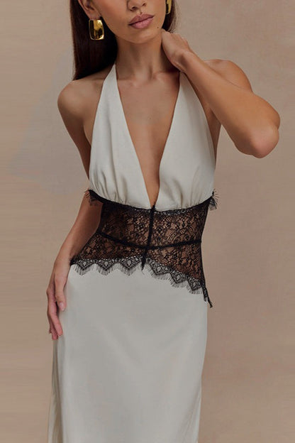 V Neck Backless Lace Dress