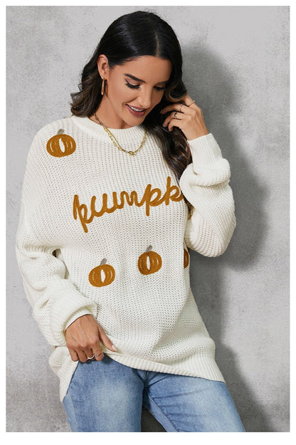 Suéter de punto con gráfico de calabaza