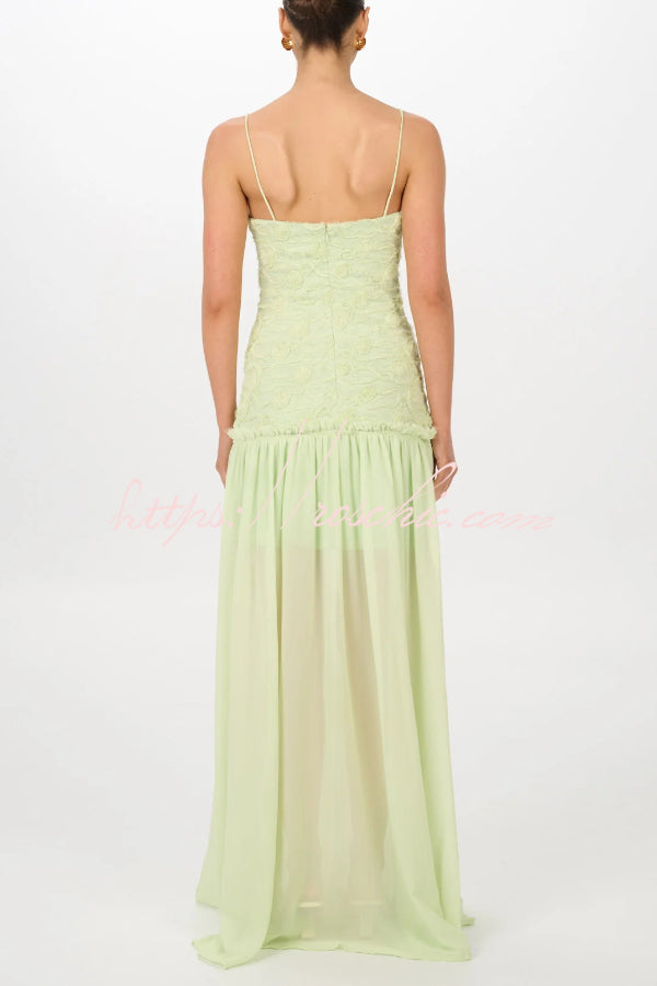 Stylish Three-dimensional Floral Chiffon Patchwork Strapless Elegant Maxi Dress