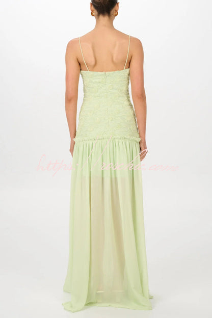 Stylish Three-dimensional Floral Chiffon Patchwork Strapless Elegant Maxi Dress