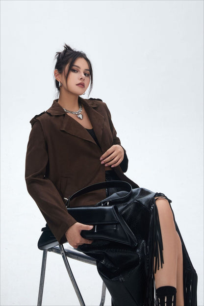 Chaqueta motera de ante con frente abierto