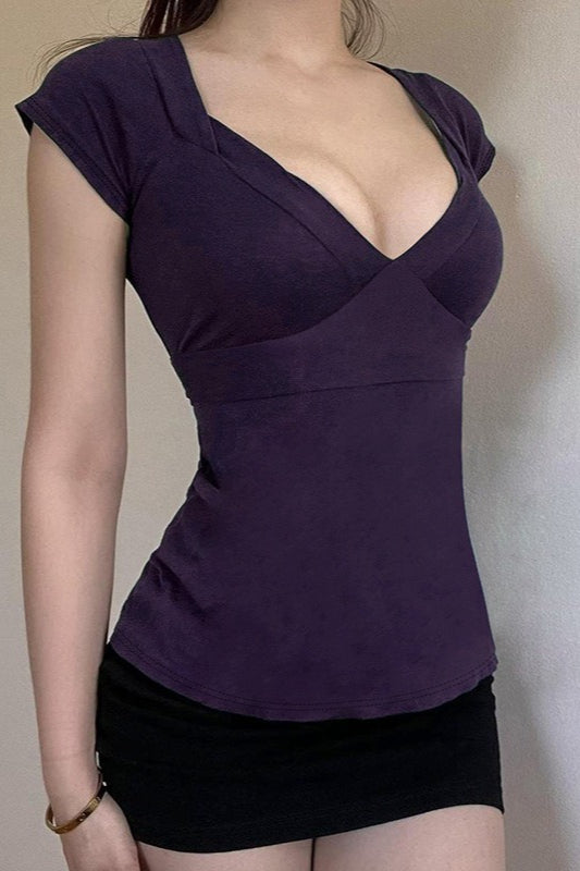 Essential Fitted Solid Plunging V Neck T-Shirt