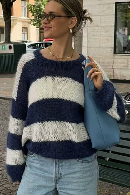 Streetwear Striped Crewneck Casual Stylish Sweater
