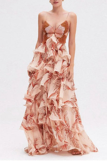 Elegante vestido bohemio plisado con cuello en V