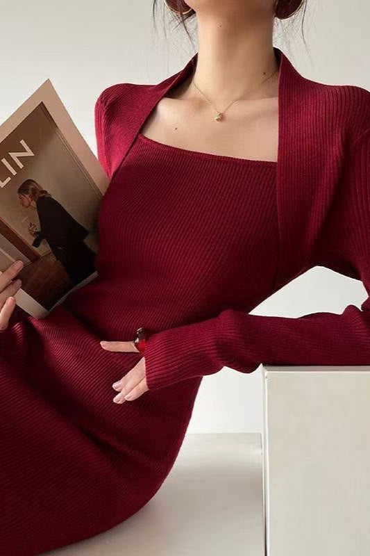 Vestido maxi ajustado de punto liso con cuello cuadrado